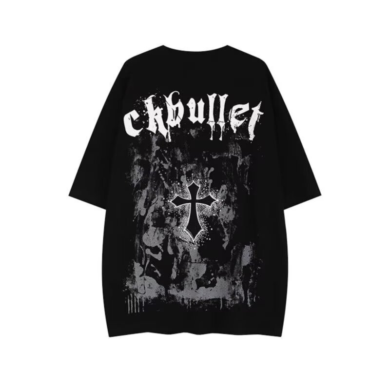High Street Graffiti Letter Short-sleeved T-shirt Men's Summer Loose American Fashion Brand Hip Hop oversize T-shirt Men's New Product