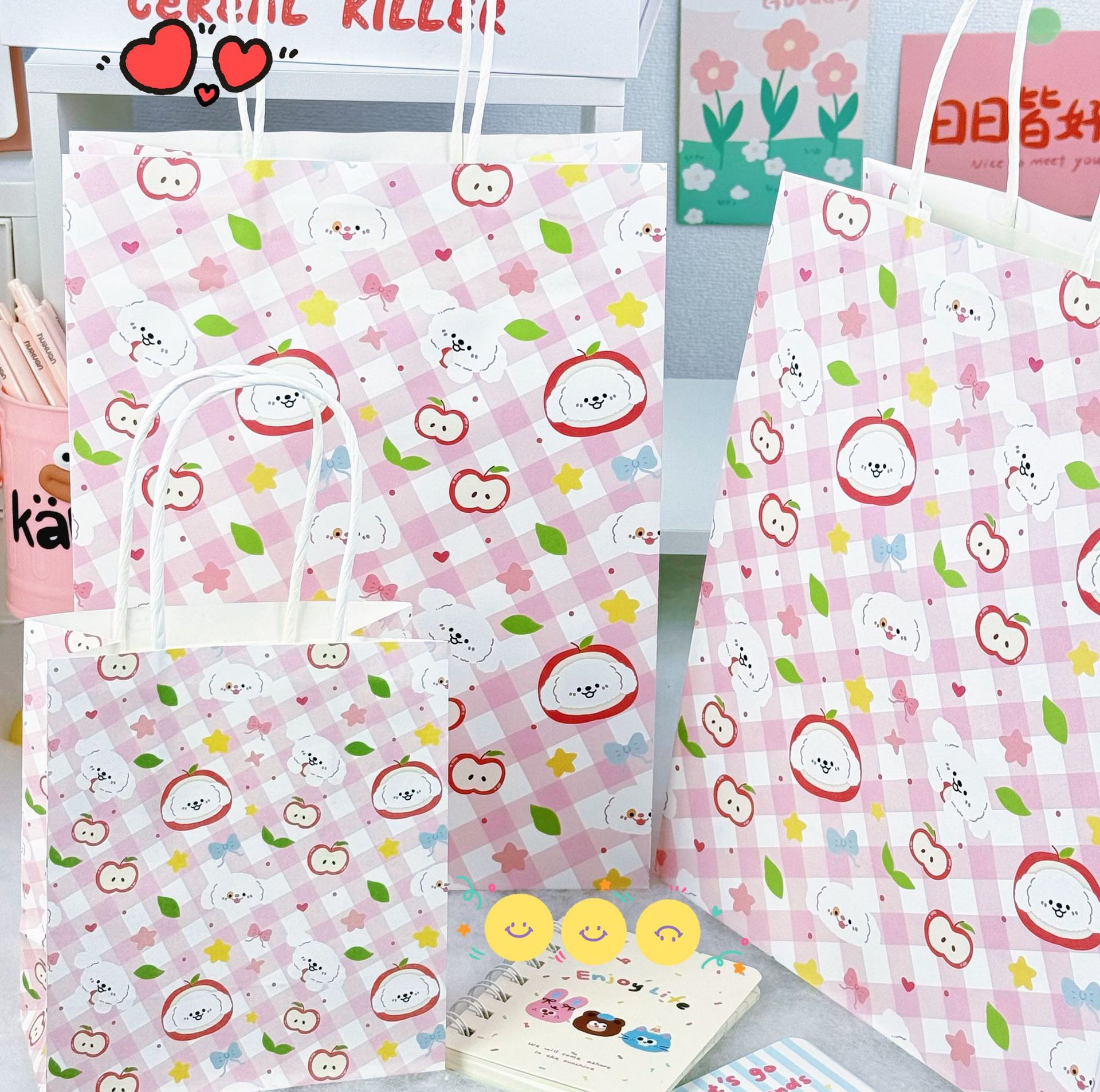 격자 무늬 강아지, 흰색 소가죽, 21*11*27