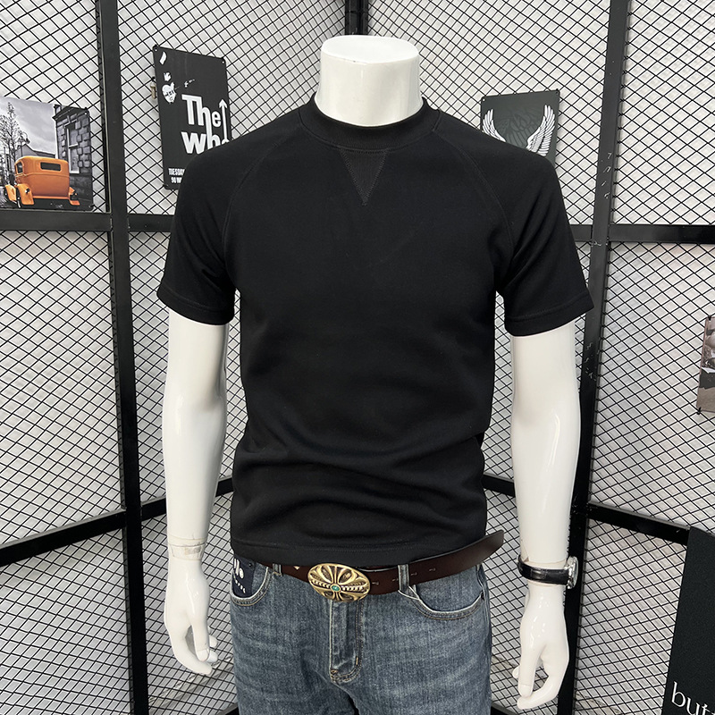 Men's Short Sleeve T-Shirt Round Neck Simple Solid Color Fashionable Versatile Trendy Handsome Spring Autumn Top_viptrois.com