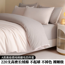 A类220支全棉磨毛四件套秋冬加厚纯色纯棉被套床单床笠式床上用品