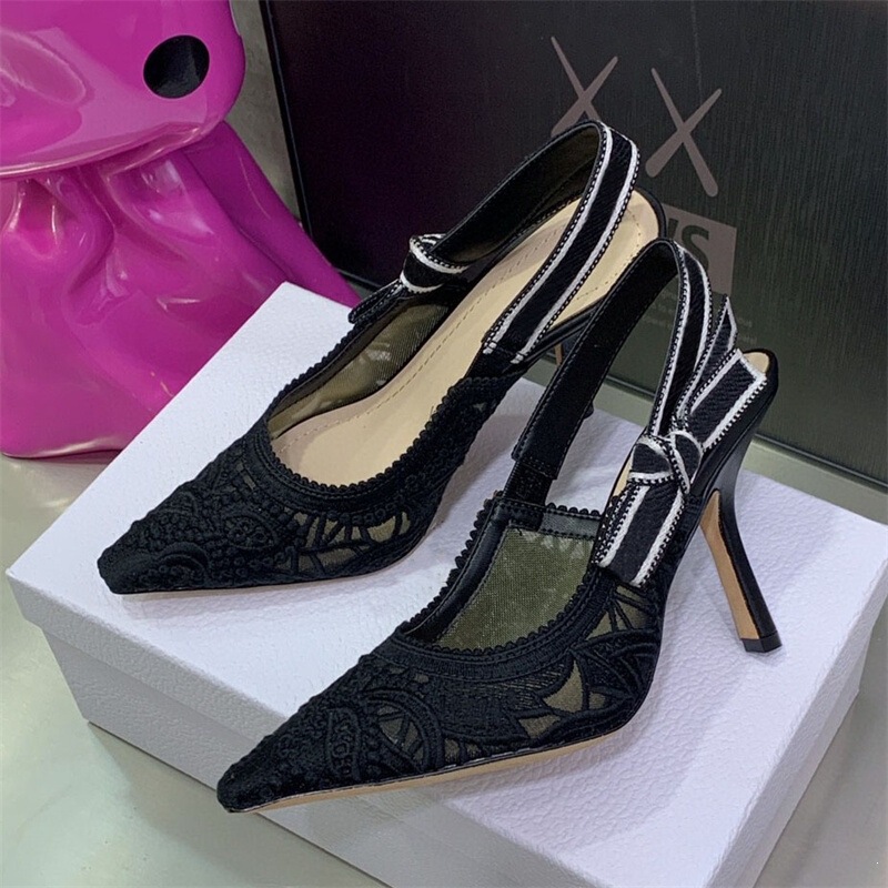 New embroidered letter ribbon bowknot sandals for women, featuring a French-style kitten heel, pointed toe, and a single-strap design