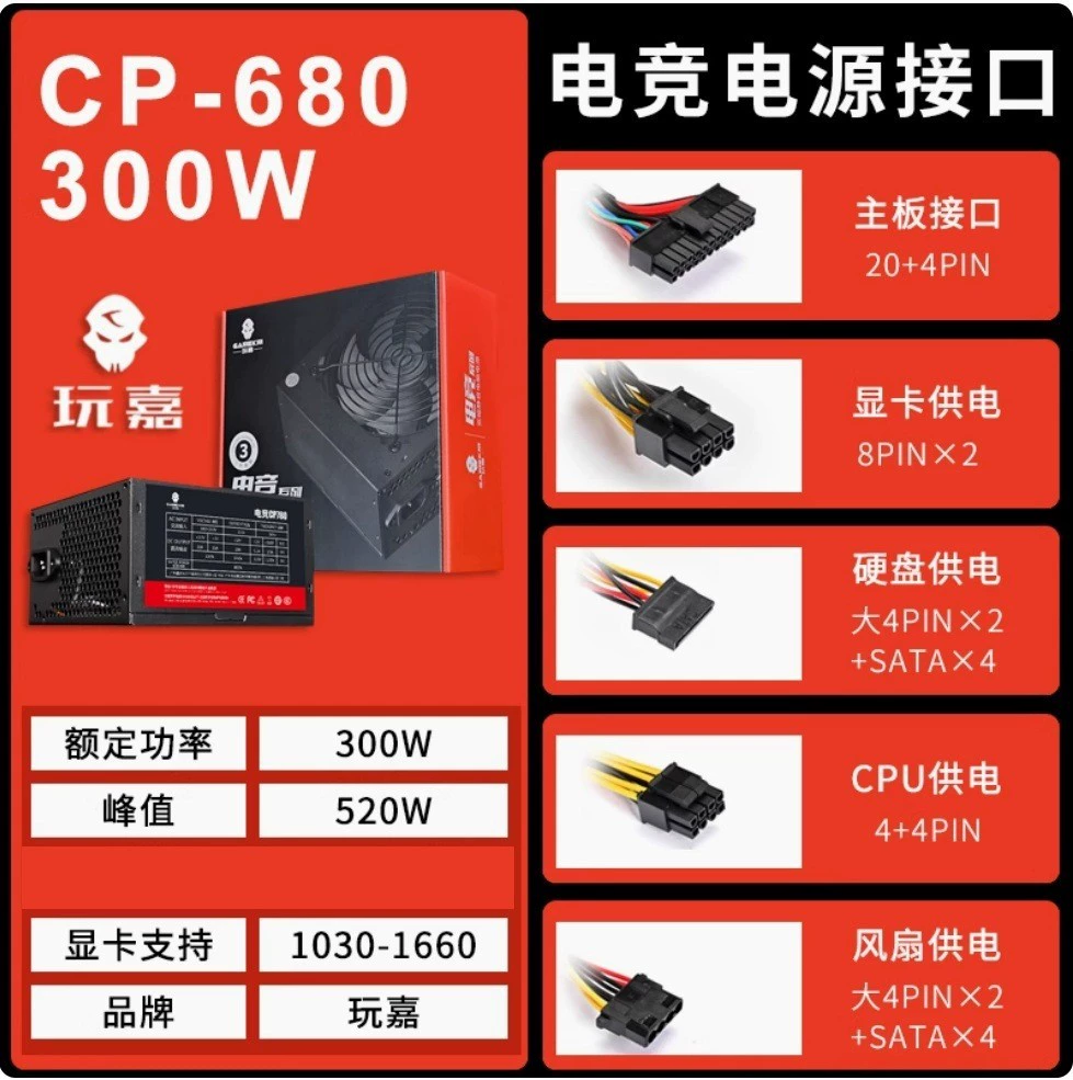 Блок питания WanJia CP680 300W с интеллектуальным контролем температуры для настольных ПК