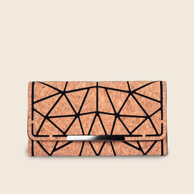 Soft Cork Bark Wrap, Geometric Long Wallet, Simple Niche Design, Durable and Portable for Everyday Use