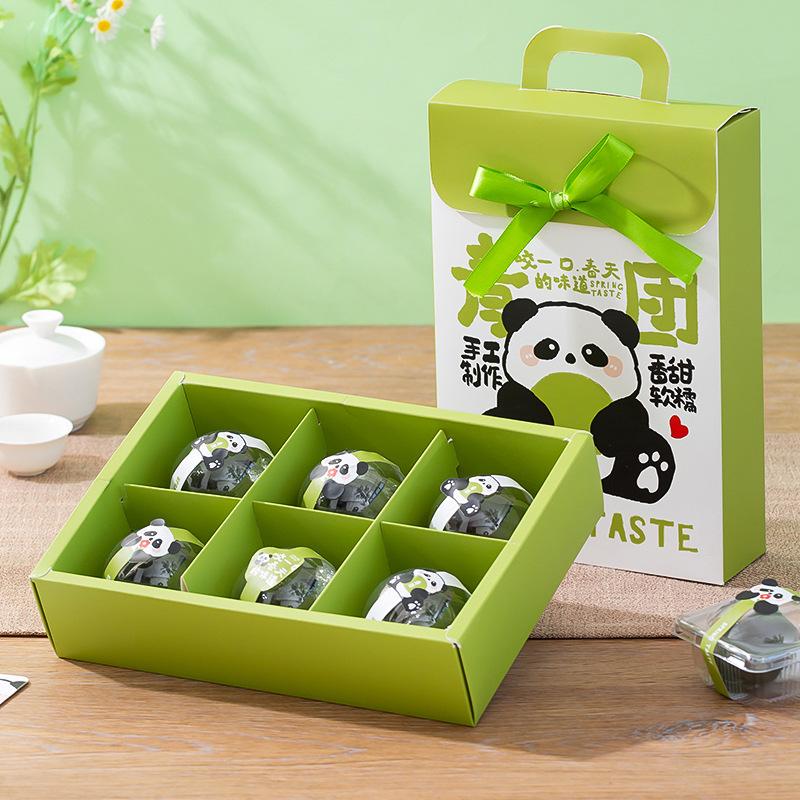2024 Qingtuan 6-packs Box, 80g Green Version, New Model Clearing the Ming Cakes Containers, Disposable Partitioned Baking Packaging Box