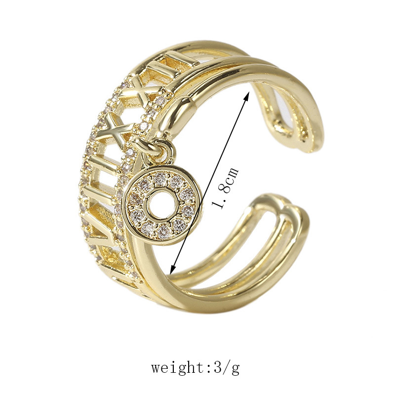 Koreanischer Stil Einfacher Geometrischer Kupfer Eingelegter Zirkonium Offener Ring Kreativer Echter Vergoldungsschmuck display picture 1