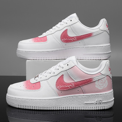 Aj Women's Shoes Air Force One White Pink Gold Aj1 Low-Top Rose Name Cherry Blossom Pink Putian Af1 Men's Sneakers