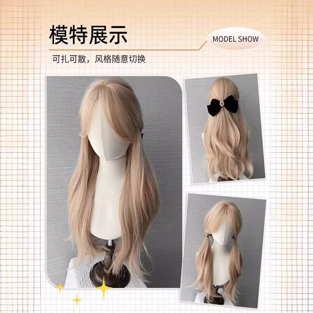 Peruca de cabello largo rubio blanco gran onda diario de mujer extraña simulación de cabello rizado largo cabello rizado cubierta de cabeza completa