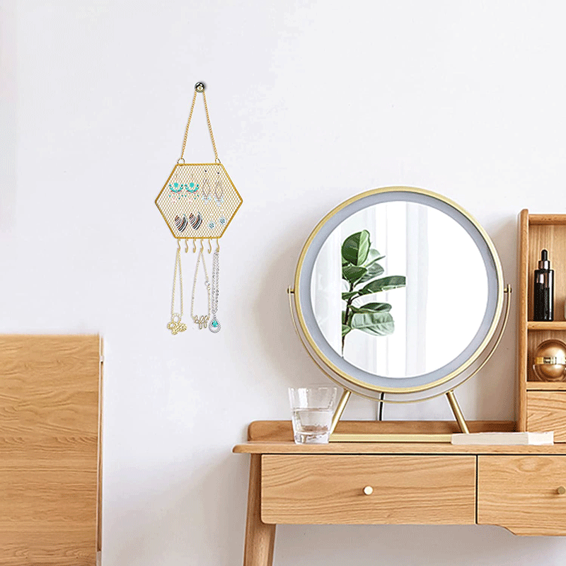 多功能铁艺网格首饰架墙面壁挂式珠宝收纳架耳环项链饰品展示架