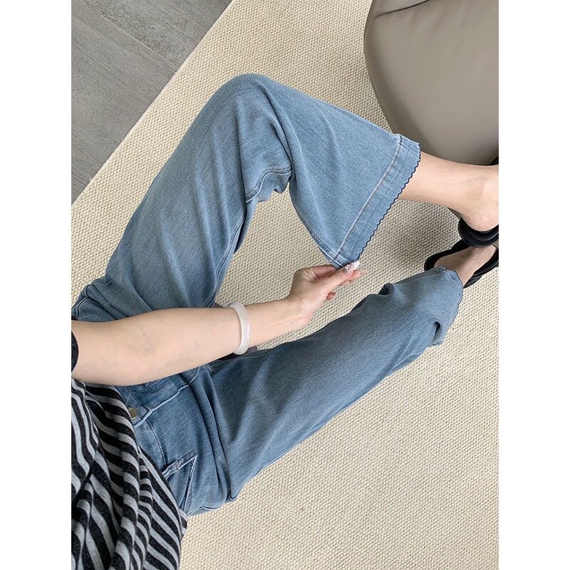 Light-Colored Retro Plus-Size Straight-Leg Jeans for Women, New Fall Pear-Shaped Style, Petite Versatile Cropped Wide-Leg Pants