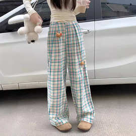 多巴胺穿搭公仔格子裤女夏季2026新款高腰宽松直筒休闲山本阔腿裤