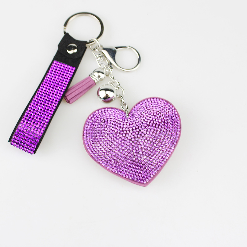 Modern Style Tassel Heart Shape Pu Leather Inlay Rhinestones Women's Bag Pendant Keychain display picture 6
