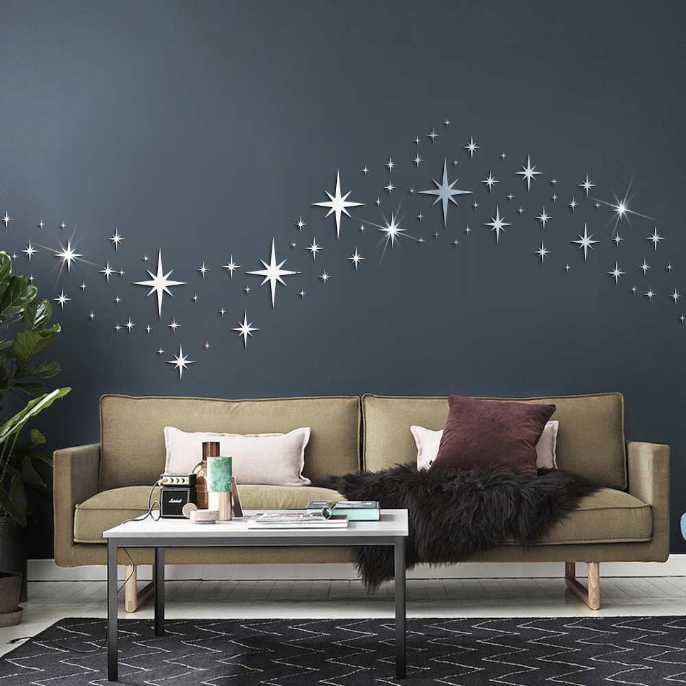 82 size cross star combination acrylic mirror stickers three-dimensional self-adhesive DIY living room wall stickers wallpaper wallpaper