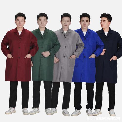 Custom-made blue lab coats, long-sleeve workwear, dust-proof coveralls, porter safety uniforms, and long gowns—customizable with printed logos.