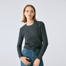 南油新款华伦家2024早秋款黑灰相拼气质奢华感高级女式长袖针织衫