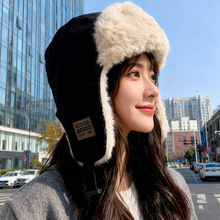 帽子女冬季新款户外骑行防风保暖护耳套头棉帽加绒加厚防寒雷锋帽