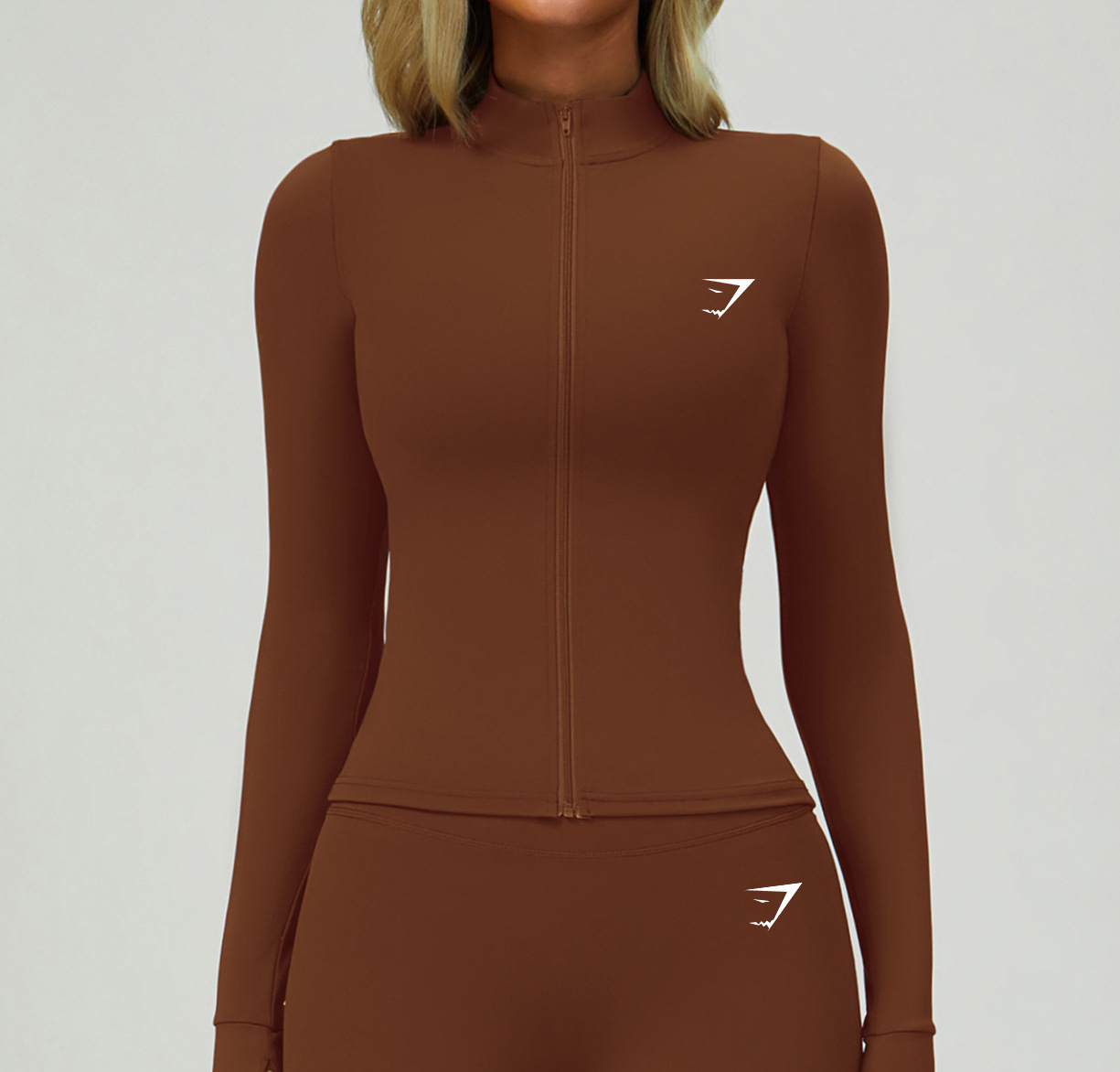 Gymshark cremallera ajustada para correr chaqueta deportiva transpirable desnuda entrenamiento yoga de secado rápido manga larga