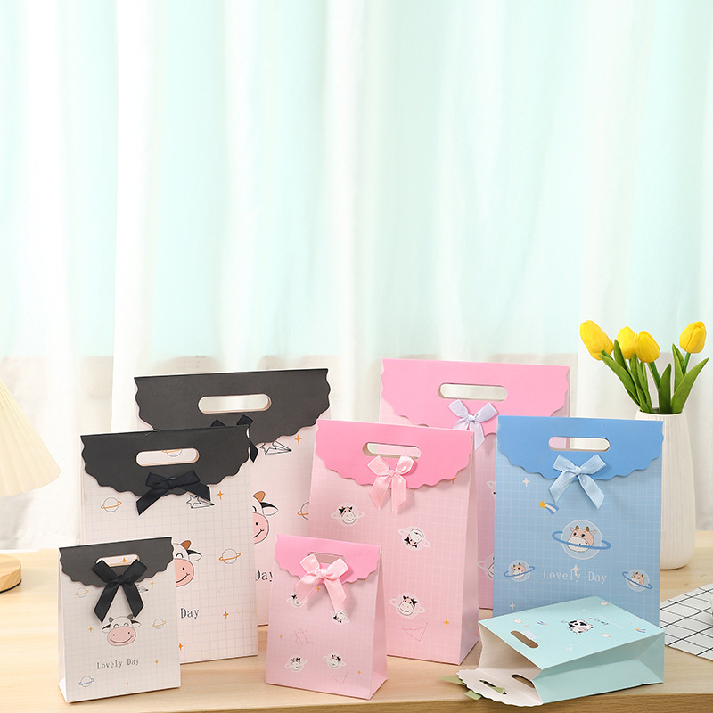 韩版时尚大号翻盖礼品袋蝴蝶结手扣包装袋韩版文艺女粘扣手提礼袋