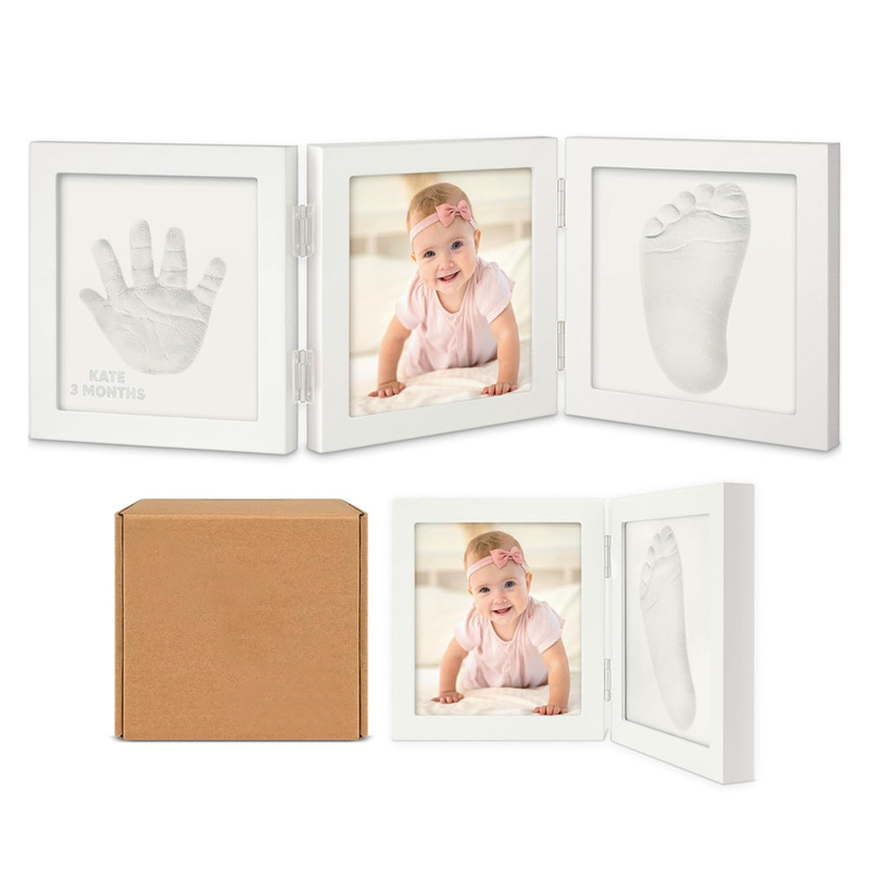 Two-fold hand print photo frame baby ink pad baby hand and foot print diy picture frame hollow baby hinge photo frame