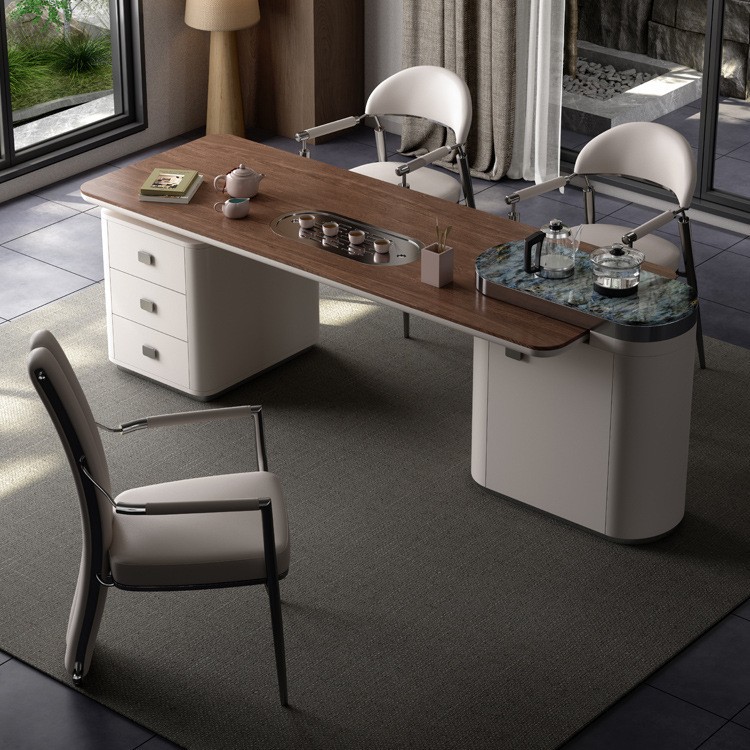 Mesa y silla de té minimalista moderna, combinación de oficina, mesa de té de kung fu de madera maciza china, sala de estar, juego de asiento de té de alta gama