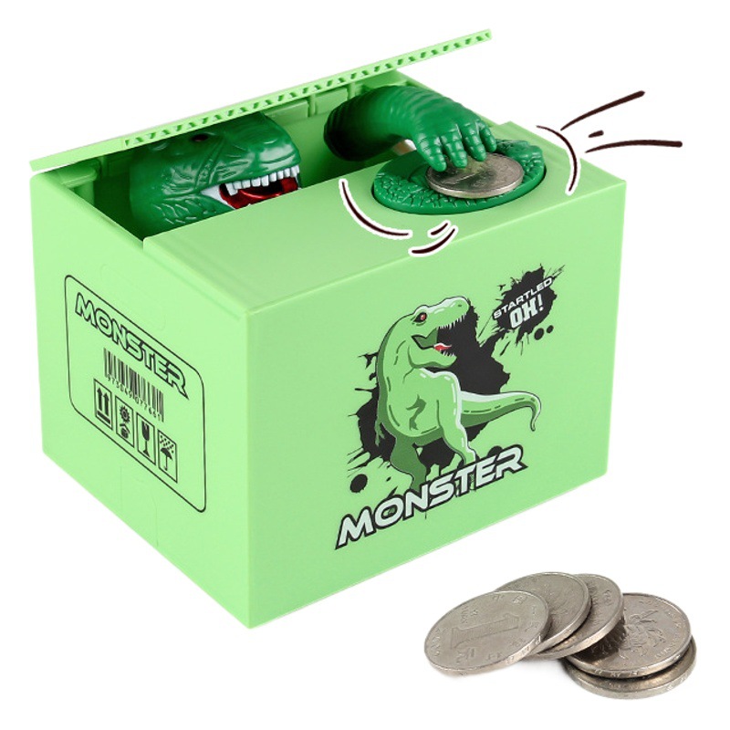 Juguetes de ocio para niños dibujos animados eléctricos robar dinero dinosaurio fruta caja moneda hucha comer dinero orangután hucha
