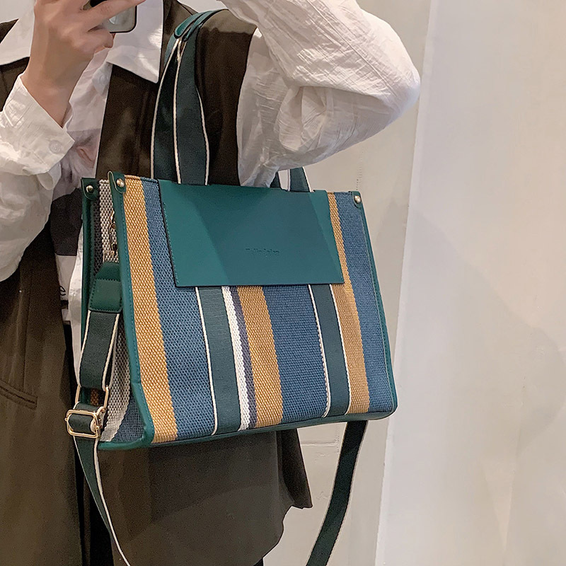 Rayas contraste color estilo coreano moda bolso de mano de las mujeres 2023 nuevo bolso de gran capacidad moda hombro mensajero bolsa image 6