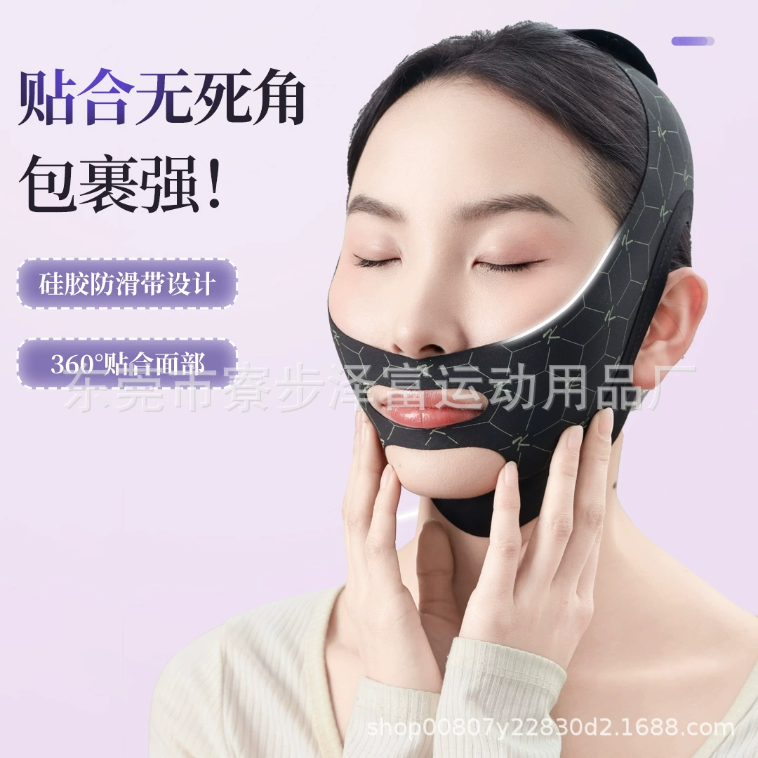 Pulls up elastic bandage for face, night mask, removes double chin