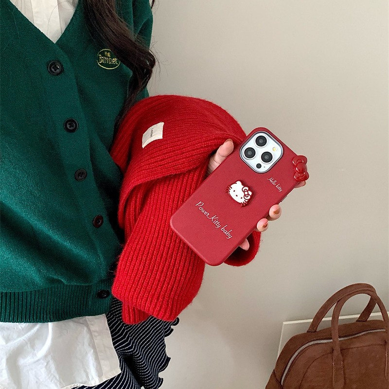 Girl ins rojo kt lazo para iPhone16 Apple 15ProMax/14 funda para teléfono 13 estéreo 15