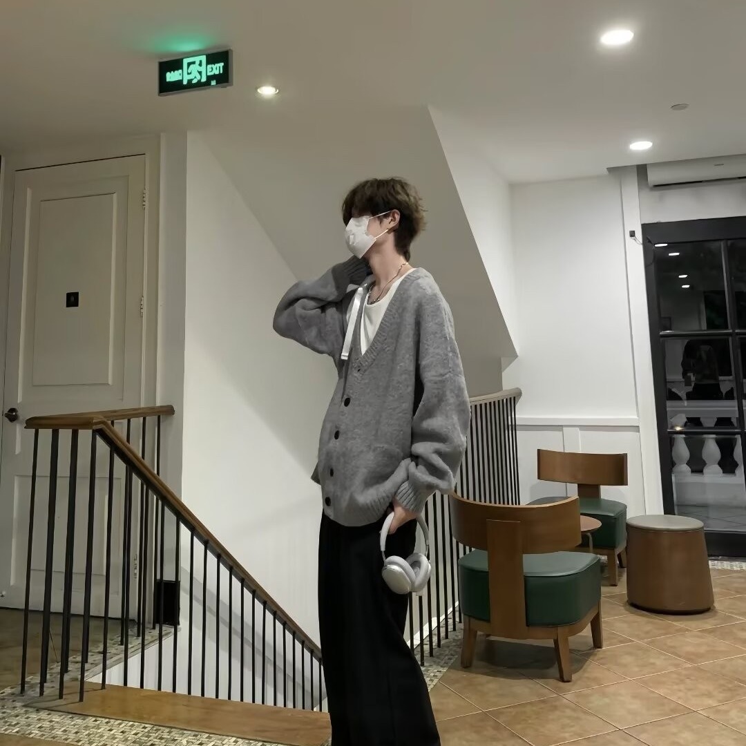 남성과 여성을 위한 가을 겨울 니트 가디건 재킷, 게으른 스타일의 브이넥 스웨터, 회색 고급 의류, 캐주얼 탑, 트렌디