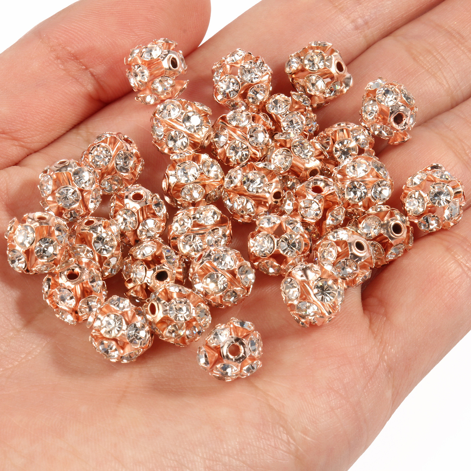 50 Pieces Diameter 10mm Diameter 6 Mm Diameter 8mm Alloy Zircon Round Beads display picture 6