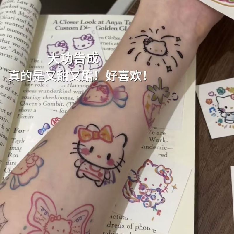 キティ猫タトゥーステッカー安いかわいい漫画防水長持ちアームステッカーインスタイル洗える親友へのギフトとして|undefined