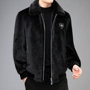 Haining fur mink fur coat men's winter short jacket 2024 new thick imitation raccoon fur coat