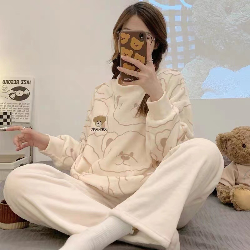 Otoño y invierno pijamas mujeres coral veludo engrosado 2024 nuevos estudiantes cálidos franela invierno conjunto de ropa para el hogar image 42