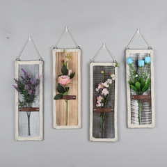 Wooden wall hanging board rope craft carbonized antique distressed Nordic living room bedroom office place simulated flower craft