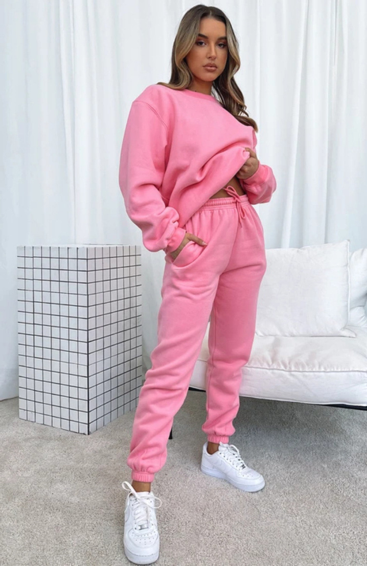 840g Weight Long Sleeve Sleeve Length Polyester Fabric Type Sweatshirt & Hoodie Co-ord Set Sets Type 2 Pieces Set Quantity Casual Occasion Round Neck Neckline Loose Fit Type Solid Color Pattern Winter, Autumn Season Women's Gender Streetwear Style Casual Women's Streetwear Solid Color Polyester Sweatshirt & Hoodie Co-ord Set Pants Sets 27