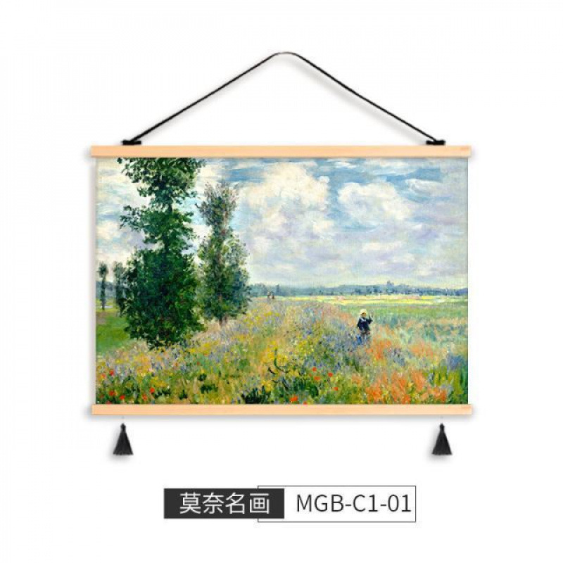 莫奈简约油画免打孔电表箱遮挡装饰画卧室书房过道背景墙屏风挂画