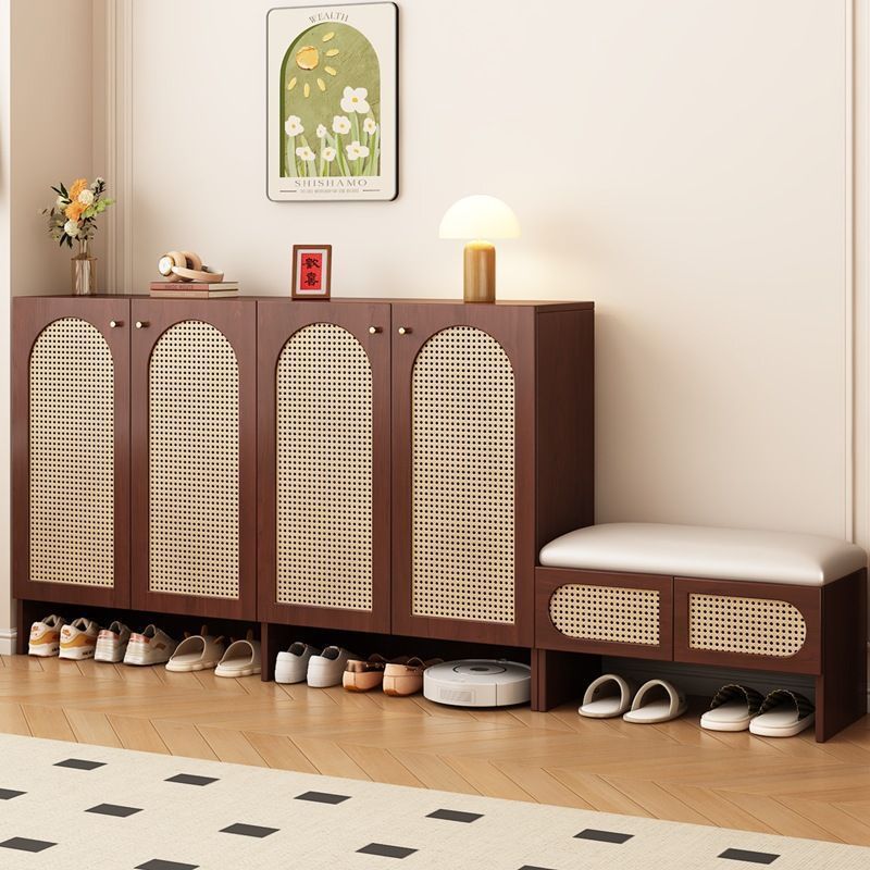 New Retro Rattan Shoe Cabinet, Doorway Shoe Cabinet, Simple and Economical Modern Entryway Wall-Mounted Storage Shoe Cabinet Combination