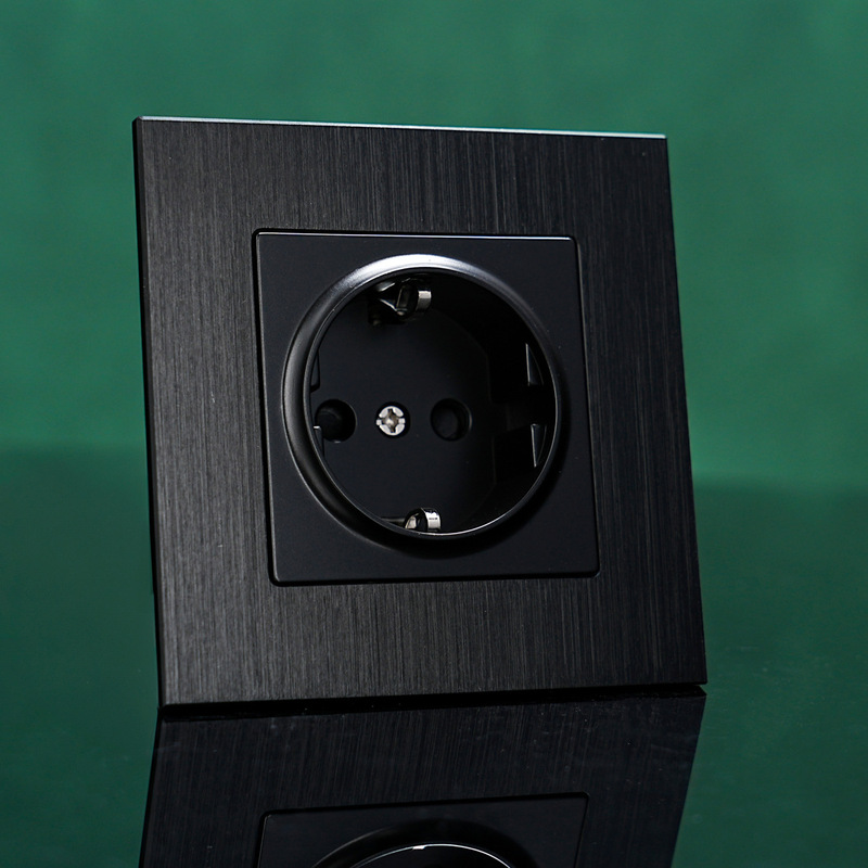 Black German Socket European Standard S Aluminum Brushed 86 Type German Plug 16A Wall Socket Switch Single and Double Ce Certification