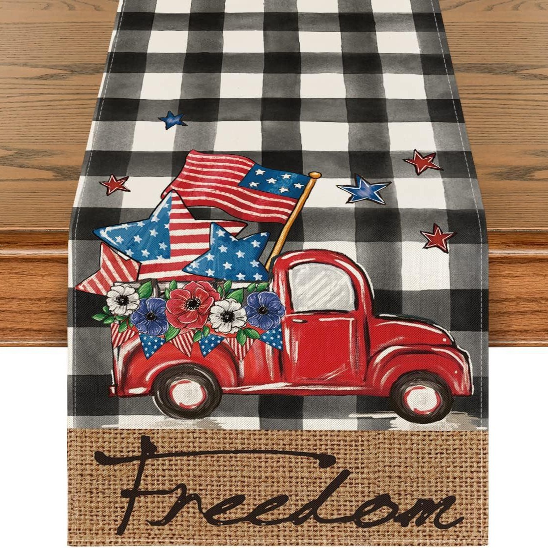 Transfronterizo 2024 nuevo día de la independencia de los Estados Unidos lino bandera de mesa bandera estrella y rayas tela de mesa de comedor cama de té tela de mesa image 31