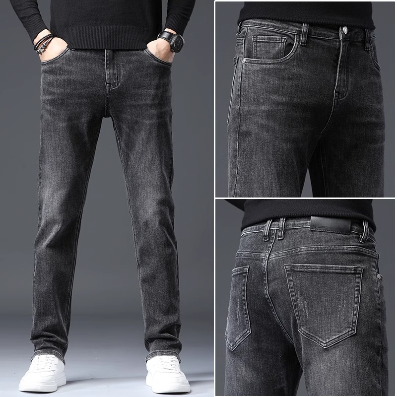 De alta gama de algodón puro 2025 nuevos jeans para hombres primavera y otoño nuevos pantalones largos elásticos azules retro sueltos rectos para hombres