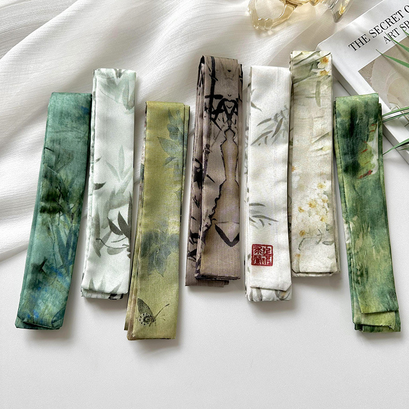 Antique Thin Narrow Long Small Silk Scarf Hanfu Tie Hair Belt Accessories Temperament Ink Painting Accompanying Gift Box Decorative Ribbon Antique Thin Narrow Long Small Silk Scarf Hanfu Tie Hair Belt Accessories Temperament Ink Painting Accompanying Gift Box Decorative Ribbon