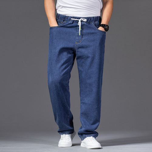 Men's Straight Leg Loose Winter/Spring Denim Jeans, Plus Size, Mid-Waist Fat Men's Fatso Men's Stylish Durable Men's Pants