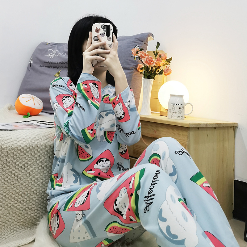 Cartoon Shin-Chan Pajamas for Women, Spring and Autumn Thin Long-Sleeve and Long-Pants Cute Student Petite Round-Neck Loungewear Set Cartoon Shin-Chan Pajamas for Women, Spring and Autumn Thin Long-Sleeve and Long-Pants Cute Student Petite Round-Neck Loungewear Set