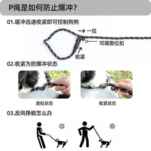 Manufacturer wholesale collar chain pet dog walking rope integrated reflective rope explosion-proof shock harness non-chafing hand traction rope