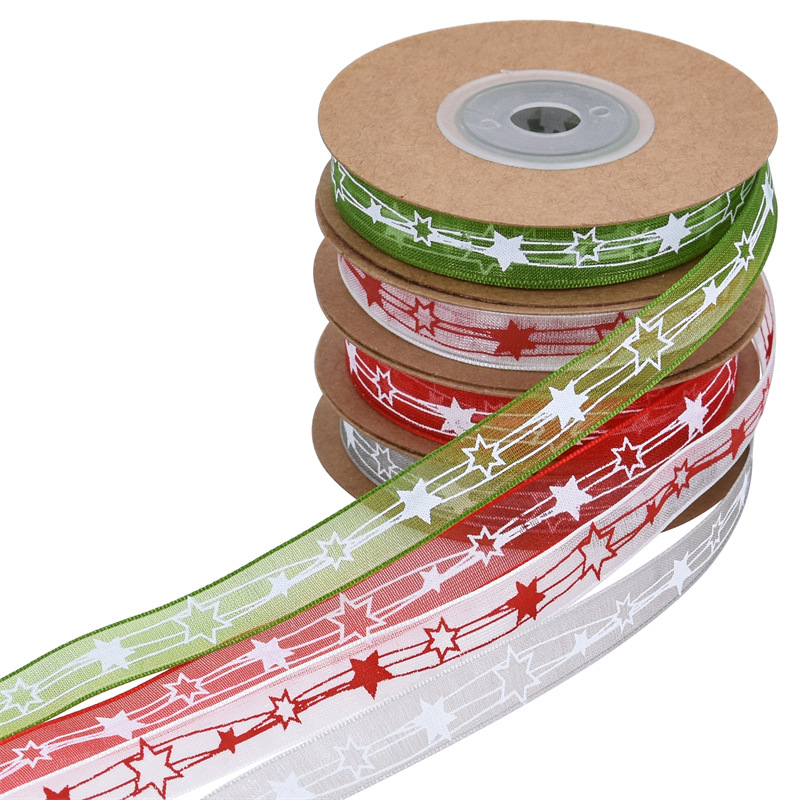 Navidad transfronteriza impresión pentagramas colorida cinta ramo de flores arco correa de árbol de Navidad DIY decoración cinta floral