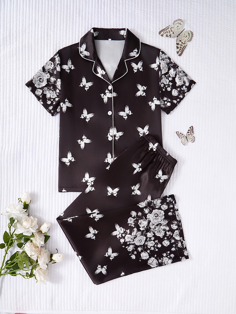 Pijamas de satén ropa para el hogar Amazon ropa de mujer europea y americana seda artificial pijamas de manga corta para mujer ropa de aire acondicionado de verano