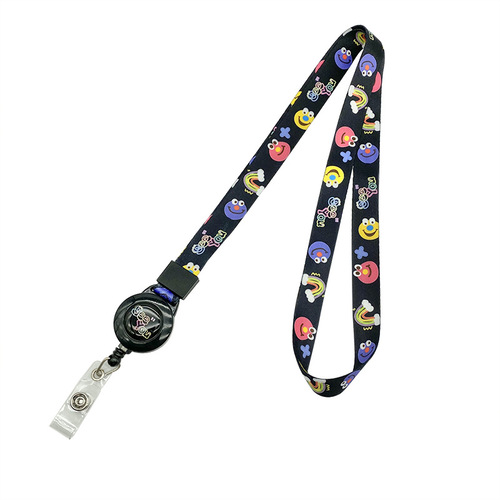 Cartoon retractable easy-pull buckle lanyard wholesale student card holder hanging neck long rope adjustable work badge card chest card sling