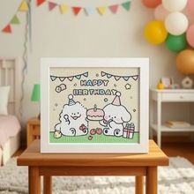 新款生日快乐贴钻画带框满钻diy线条小狗钻石贴画送闺蜜同学礼品