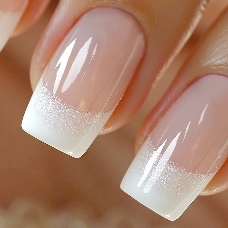 Brilliant Star Shining White Edge French Manicure Pieces Glitter Powder Fake Nail Pieces High-End Wholesale Cross-Border Exclusive Wear