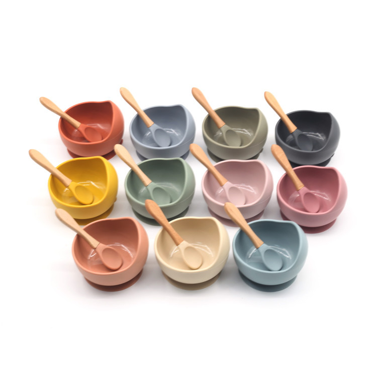 Silicone Single Ear Bowl Wooden Handle Spoon
