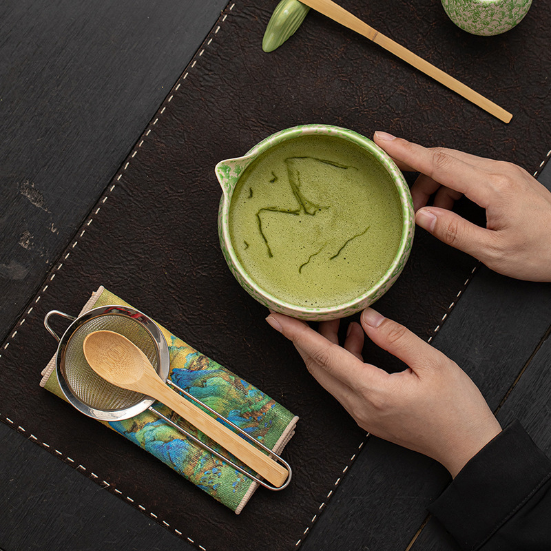 窑变波点抹茶套装四件套陶瓷尖嘴点茶碗百本立抹茶茶筅立点茶工具|undefined